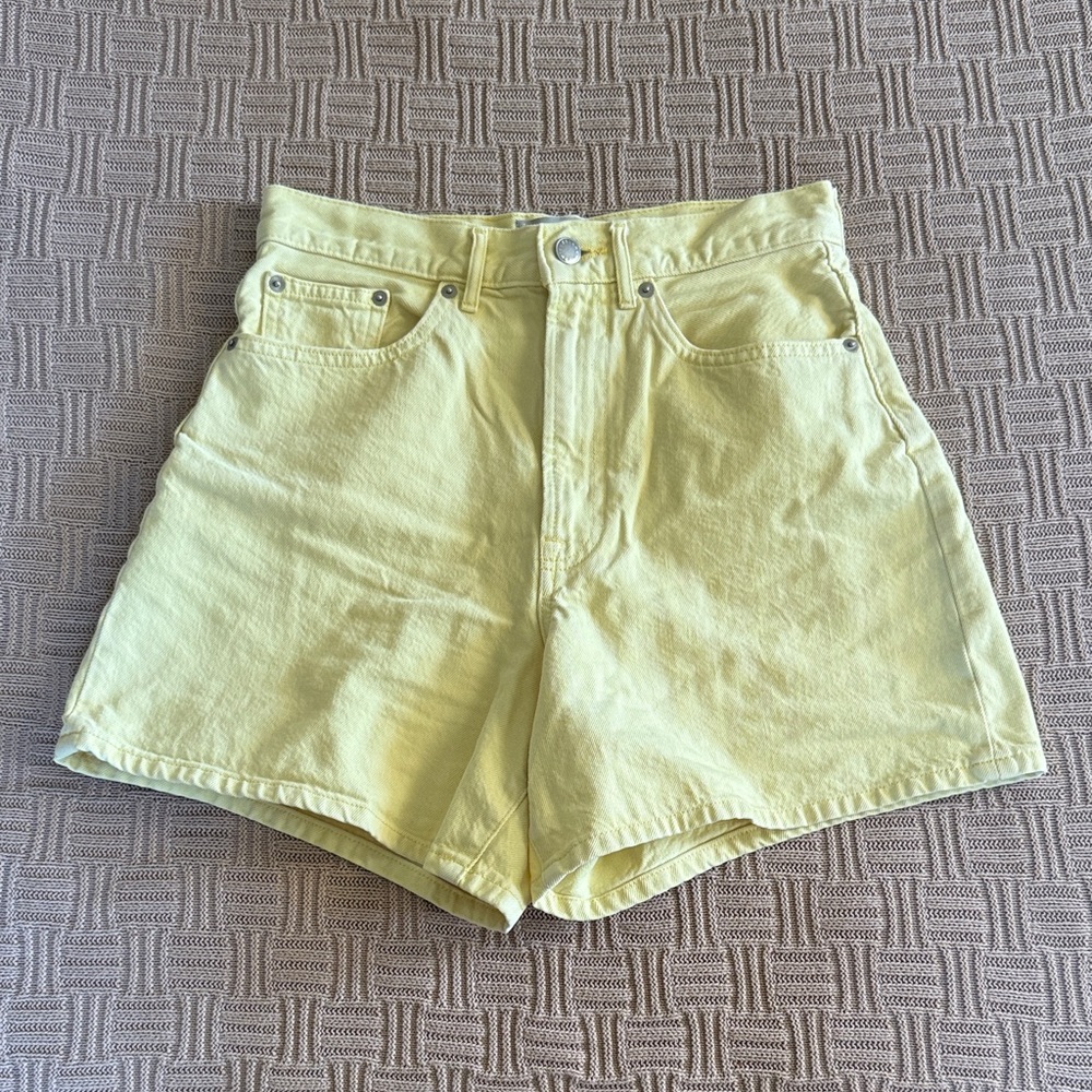 Organic Cotton Everlane Pale Yellow High-Rise Denim Shorts
